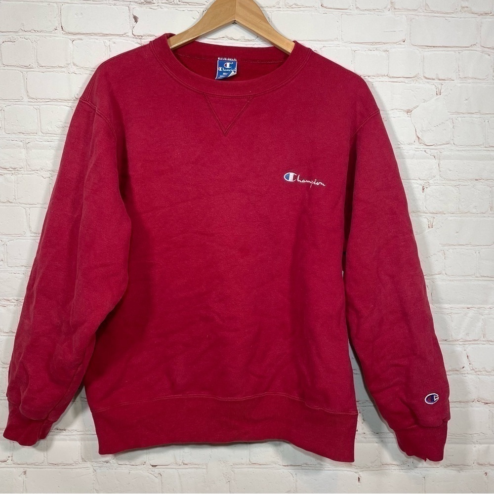 Vintage Champion Sweatshirt Mens Large Red Embroidered Spell Out Made In USA